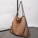 Dames grote schoudertas met kettinghandvatten Zachte ruime tas met metalen kettingrand PU-leer 40 x 38 x 12 cm 3