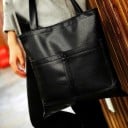 Dames grote schoudertas van kunstleer Zwarte shopper tas met lange hengsels Twee voorzakken Vierkante vorm 35 x 35 cm 2