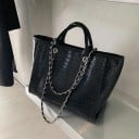 Dames grote shopper 41 x 26 x 18 cm Kunstleer met krokodillenprint Korte hengsels en kettinghandvatten voor over de schouder Voor werk 6