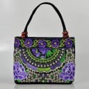 Dames handtas 31 x 23 x 10,5 cm Kleurrijke bloemenborduursel Etnische stijl Twee ronde handvatten met kralen Rechthoekige vorm 3
