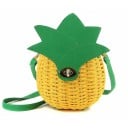 Dames handtas in de vorm van een ananas Schoudertas Gebreide uitstraling Klep in de vorm van groene bladeren met metalen sluiting Linnen en polyester 1