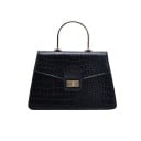 Dames handtas met krokodillenleer patroon Metalen handvat Klep met gouden sluiting Brede schouderband 23 x 16 x 8 cm 5