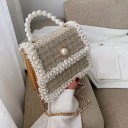 Dames handtas met pareloor en schouderketting Gestructureerde wolstof Versiering met parels Klep met knoop 20 x 16 x 8 cm 5