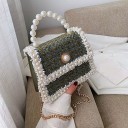 Dames handtas met pareloor en schouderketting Gestructureerde wolstof Versiering met parels Klep met knoop 20 x 16 x 8 cm 4