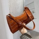 Dames handtas onder de arm 24,5 x 15 x 7 cm Glanzend reliëf slangpatroon Kort hengsel over de schouder Ritssluiting Rechthoekig retro 3