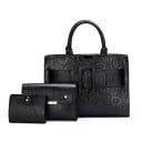 Dames handtassenset 3 stuks Handtas met schouderriem 32 x 13 x 23 cm clutch en portemonnee van kunstleer Opdruk van letters en grote gesp 1