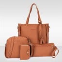 Dames handtassenset 4 stuks Grote handtas met kwast Kleine schoudertas Clutch en documenthouder PU leer 3