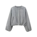 Dames herfstjas met rits Losse pasvorm Lange geplooide mouwen Zakken aan de voorkant Eenvoudige urban stijl Elegante jas voor koud weer 5