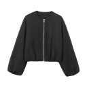 Dames herfstjas met rits Losse pasvorm Lange geplooide mouwen Zakken aan de voorkant Eenvoudige urban stijl Elegante jas voor koud weer 3