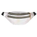 Dames heuptas van PU-leer met glanzend metallic oppervlak Twee ritszakken met gouden ritsen Zwarte riem om de taille 12 x 8 x 29 cm 4
