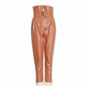 Dames high waist imitatie leren broek 6