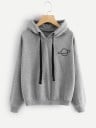Dames hoodie met capuchon en een klein planetenprintje op de borst Trekkoorden Verlaagde schouders Lange mouwen Ribgebreide manchetten 4