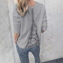 Dames hoodie met lange mouwen en ritssluiting op de rug Kantdetail met bloemenpatroon Ronde hals Polyester hoodie voor elke dag 1