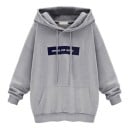 Dames hoodie met opdruk op de borst Kangoeroezak Verstelbare koorden Ribgebreide manchetten en zoom Losse pasvorm Polyester en katoen 2
