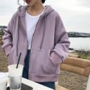 Dames hoodie met rits en capuchon en koordjes Losse oversized pasvorm Verlaagde schouders Twee voorzakken Ribgebreide manchetten Polyester 6