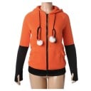 Dames hoodie met rits en capuchon met oortjes Koorden met pompons Zwarte mouwen met duimopeningen Twee voorzakken Zwarte onderrand Polyester 5