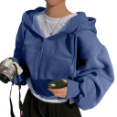 Dames hoodie met rits en zakken Comfortabele effen hoodie van zacht polyester voor dagelijks gebruik en vrije tijd 2