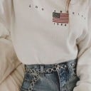 Dames hoodie zonder capuchon met print van de Amerikaanse vlag en tekst Ronde hals Lange mouwen Ribgebreide manchetten en rand Polyester 9