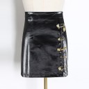 Dames imitatie leren rok met gespen 6