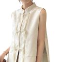 Dames jacquard vest zonder mouwen met kraag en knoopsluiting Elegante effen vest van polyester en katoen voor dagelijks gebruik 4