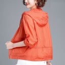 Dames jassen voor de lente met capuchon Driekwartmouwen Ritssluiting Voorklepzak met knopen Lichte dunne stof 3