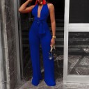 Dames jumpsuit met diepe halslijn en strikbandjes 4