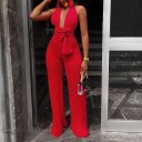 Dames jumpsuit met diepe halslijn en strikbandjes 3