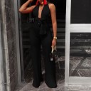 Dames jumpsuit met diepe halslijn en strikbandjes 1