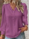 Dames kanten blouse met V-hals Elegante blouse met lange mouwen Casual stijl voor werk en avond Ademend luchtig materiaal 5