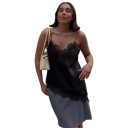 Dames Kanten Top Dunne Schouderbandjes V-hals Effen Elegante Top van Polyester Lichte Zomer Top 2