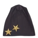 Dames katoenen beanie muts versierd met twee glinsterende sterren aan de rand. Losse, soepele pasvorm. Hoofdomtrek 54 tot 59 cm 2