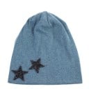 Dames katoenen beanie muts versierd met twee glinsterende sterren aan de rand. Losse, soepele pasvorm. Hoofdomtrek 54 tot 59 cm 12