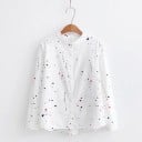 Dames katoenen blouse met lange mouwen en print van kleurrijke spetters Sluiting met knopen Afgeronde onderrand Rechte snit 2