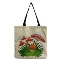 Dames katoenen tas met paddenstoelenprint Grote boodschappentas 40 x 40 cm Zwarte handvatten 30 cm Katoen en polyester Geïllustreerd 2
