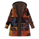 Dames katoenen winterjas met capuchon Warme pluche voering van polyester Etnisch patchwork patroon Ritssluiting Langere snit 2