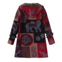 Dames katoenen winterjas met capuchon Warme pluche voering van polyester Etnisch patchwork patroon Ritssluiting Langere snit 3