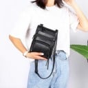 Dames kleine crossbody tas over de schouder Platte snit met verschillende ritszakken en lange ritsen van PU leer en polyester 16,5 x 2,5 x 21 cm 5