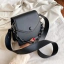 Dames kleine handtas met klep en decoratieve kettinghandgreep in de kleur van de tas Ronde knop Zilveren beslag Schouderband PU leer 3