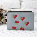 Dames kleine portemonnee van PU-leer en polyester met geborduurde kersen Ritsvak Drukknoopsluiting Geribbelde oppervlakte 12,5 x 9 x 2 cm 5