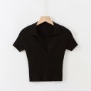 Dames kort t-shirt met kraag 5