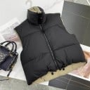 Dames korte gewatteerde vest zonder mouwen Hoge kraag en rits Aantrekkoord in de onderzoom Polyester en katoen 5