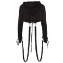 Dames korte gotische hoodie met capuchon Veters op de mouwen Hangende banden met metalen ogen en karabijnen Lange mouw Zwart Polyester 3