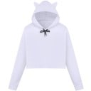 Dames korte hoodie met capuchon en kattenoortjes Lange mouwen met boorden Capuchon met trekkoord Verkorte snit Katoen 1