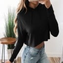 Dames korte hoodie met capuchon en koordjes Crop snit die de taille onthult Lange mouw Katoen en polyester Basisstuk voor elke dag 1