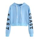 Dames korte hoodie met capuchon en verstelbare koordjes Print East Coast op de mouwen Ribgebreide manchetten en onderrand Polyester 5