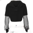 Dames korte hoodie met netmouwen Zwarte crop top met korte mouwen over netstof Smalle manchetten Katoen met spandex 3