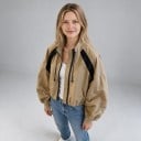 Dames korte jas met opstaande kraag en dubbele rits met contrasterende strepen en verstelbare onderrand oversized voor de lente en herfst 7
