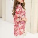 Dames lange blouse met bloemenpatroon en staander Hals met decoratief lint Driekwartmouw Losse snit Polyester met spandex 4