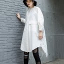 Dames lange blouse met staander en lange mouwen Kant aan de rug met bloemenpatroon Zakjes met kleppen Onregelmatige zoom Katoen en polyester 7