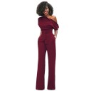 Dames lange jumpsuit met asymmetrische mouwen 9